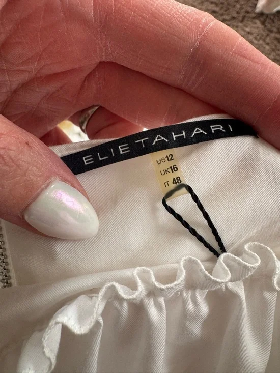 ELIE TAHARI BROOKE PEPLUM SHEATH DRESS WHITE SNAKESKIN YELLOW COTTON 12 NEW $368 - Picture 5 of 10